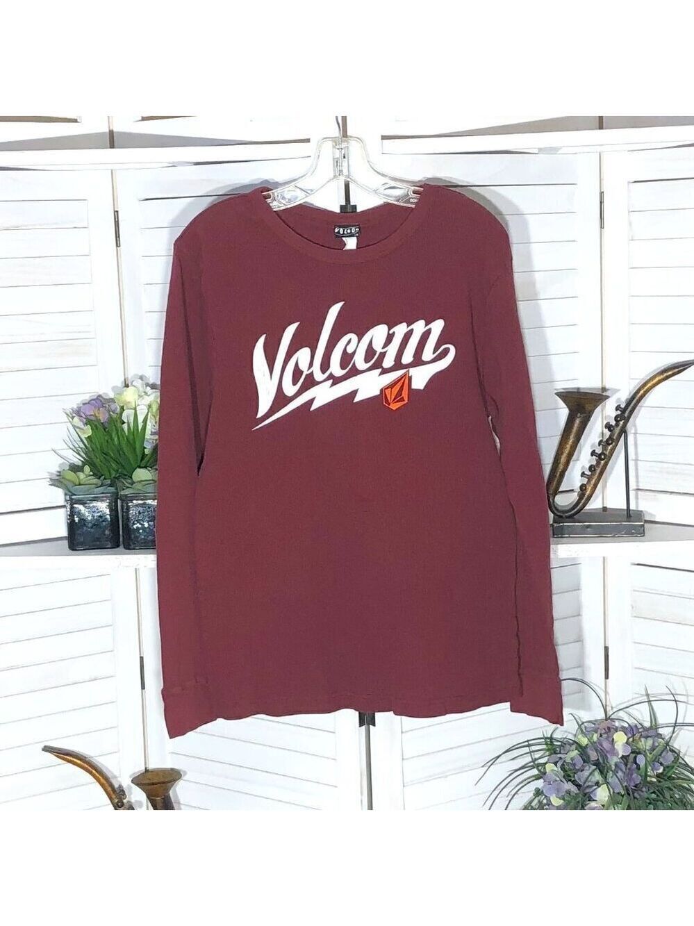 Vintage Y2K Volcom Logo Long Sleeve Shirt skater grunge workout streetwear sz L